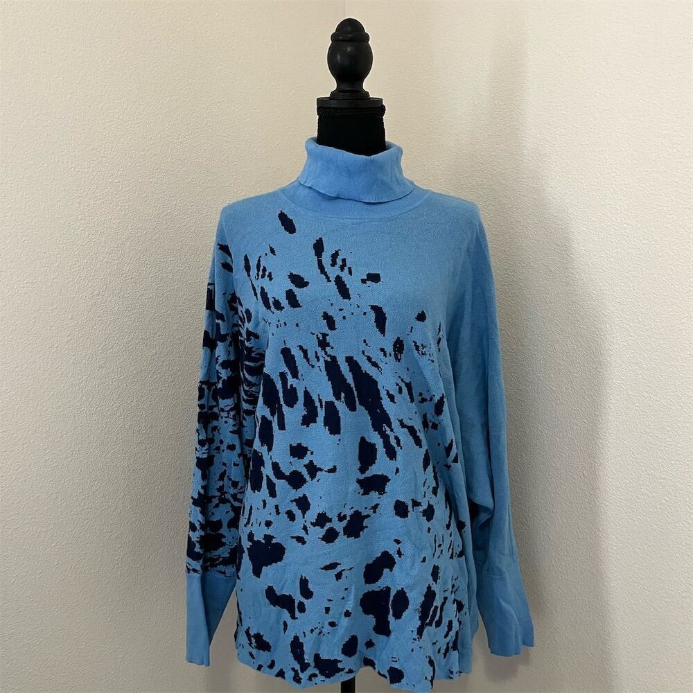 Alfani Women's Blue Geometric Turtleneck Sweater Size L Dolman Sleeve​​